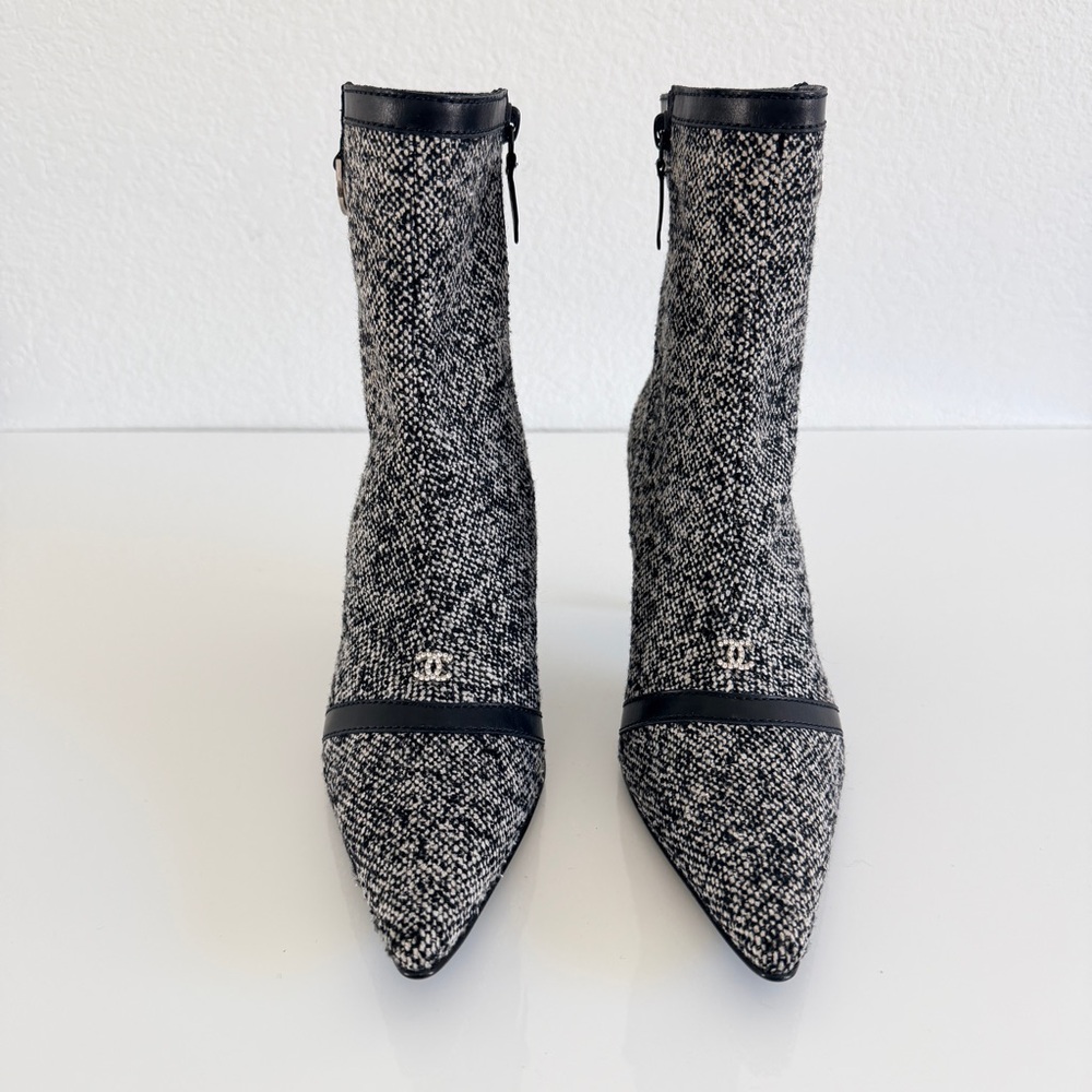 casadei black white tweed boots